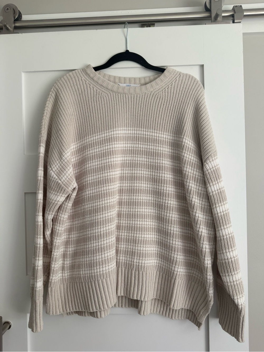 Time & Tru Women’s Cream Striped Knit Chenille Sweater